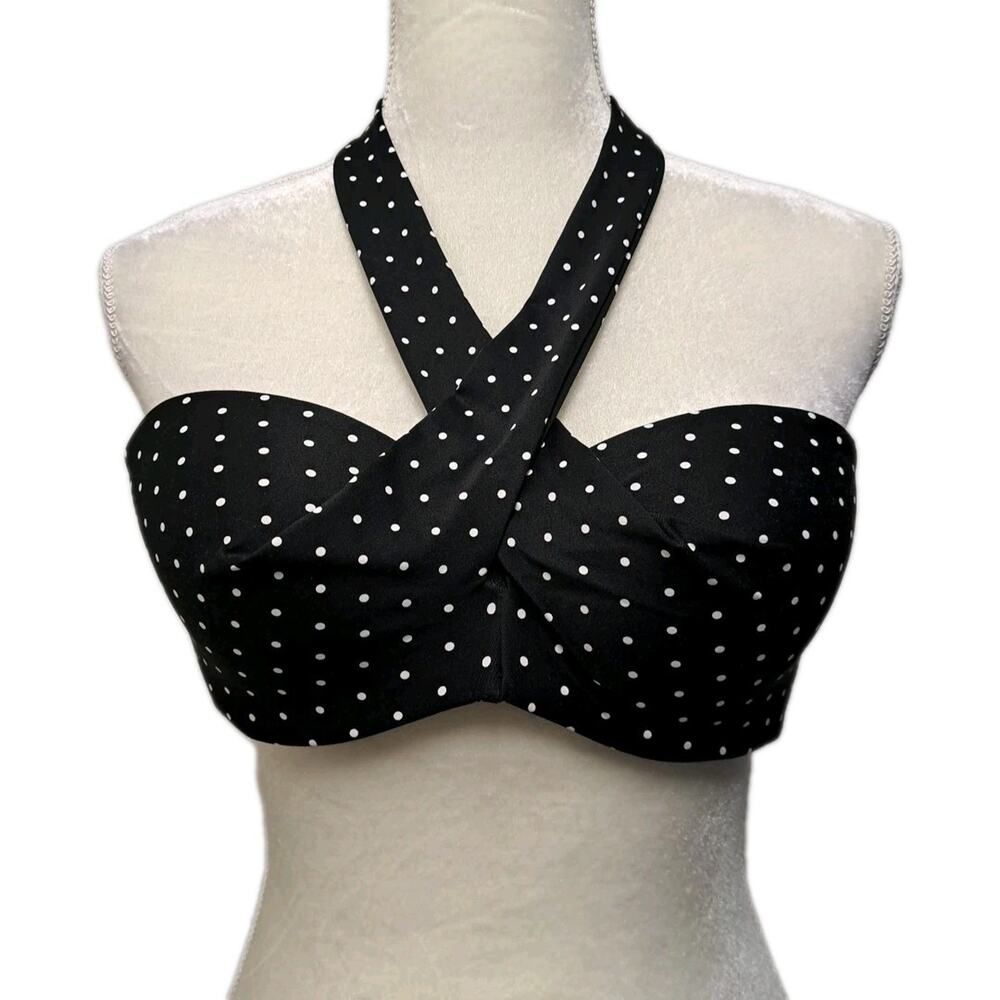 Coco Reef Bikini Swim Top Womens 36/38 C Black White Polka Dot Halter Underwire